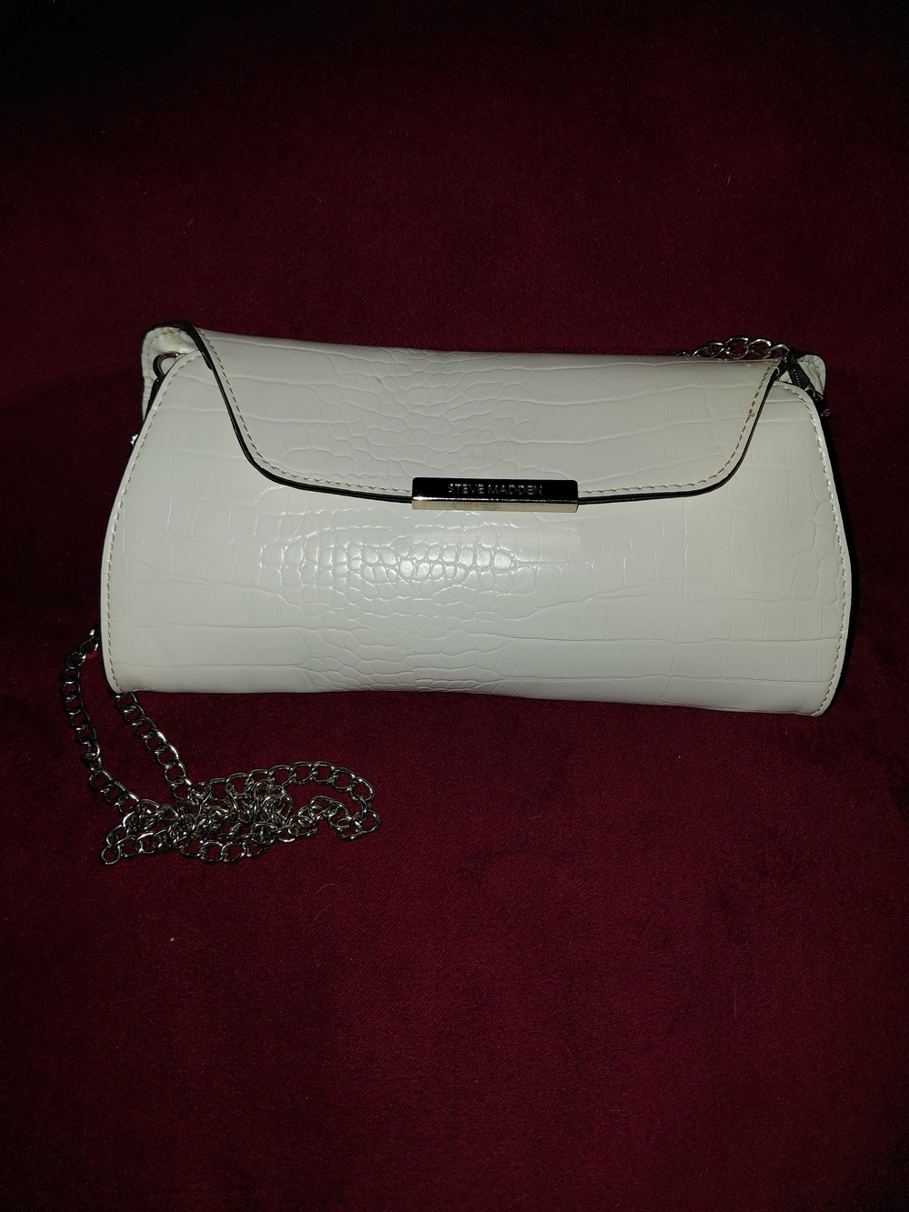 Steve Madden White Croc-Embossed Chain Shoulder Bag